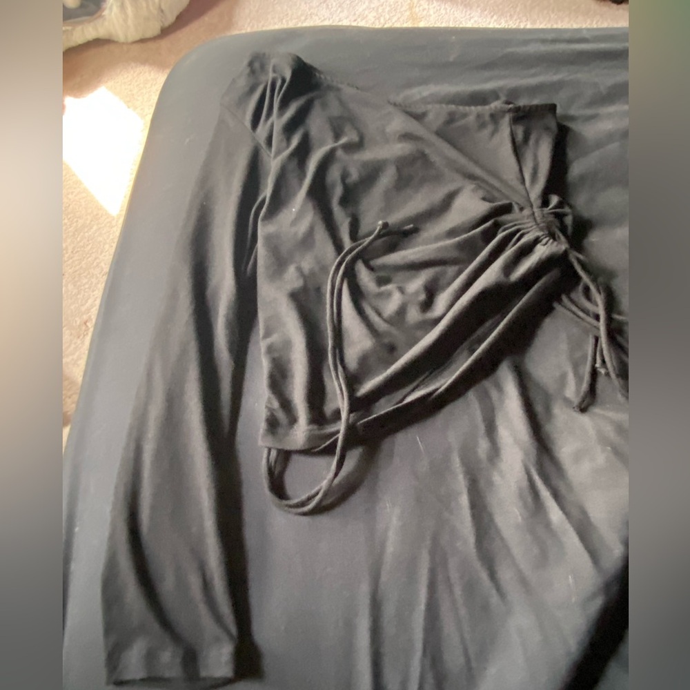 One Shoulder Black Synched Crop Top; Size M; Adjustable